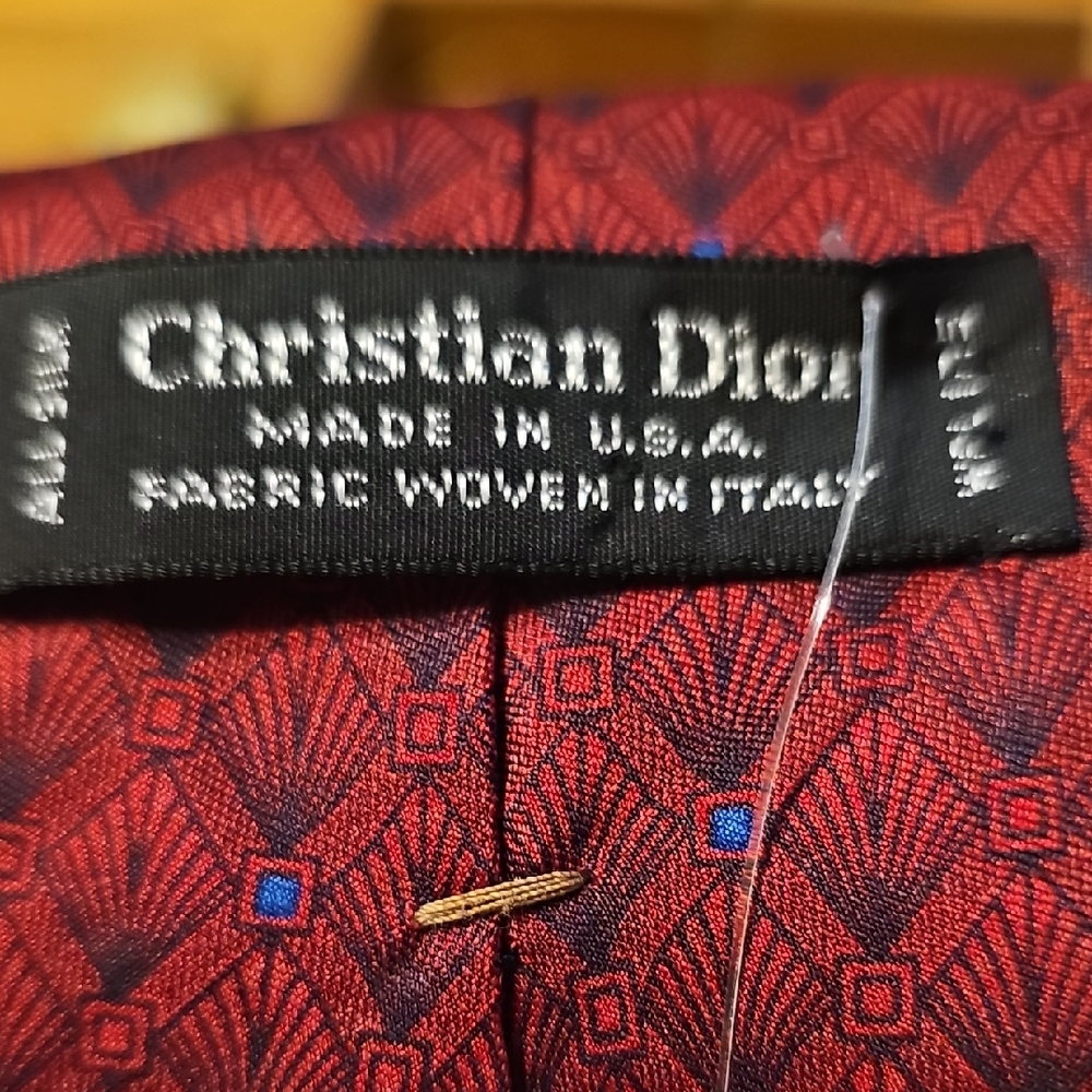 Christian Dior Red Geometric Tie
